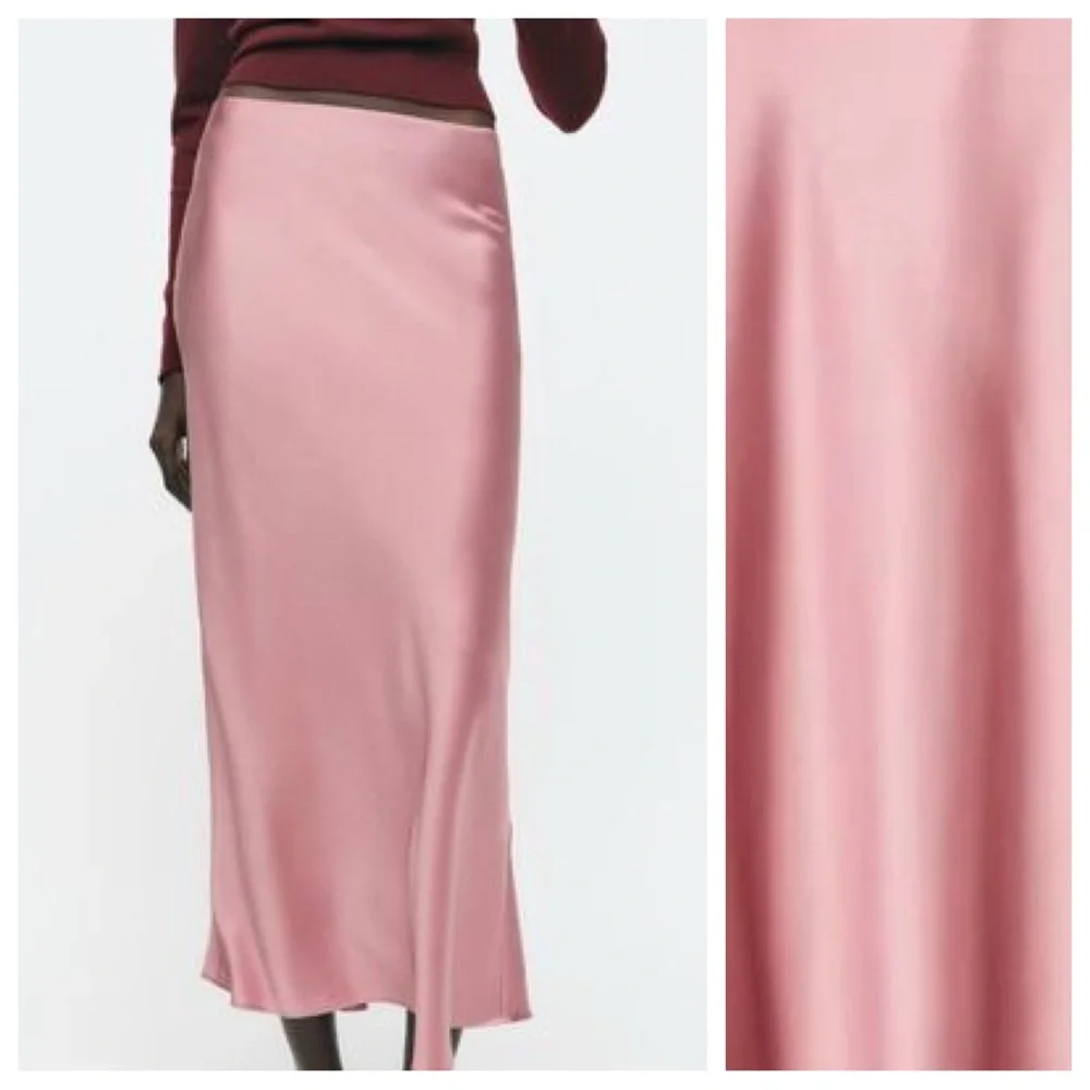 NWT. Zara Pink Satin Effect Midi Skirt. Size XS. - Picture 2 of 8